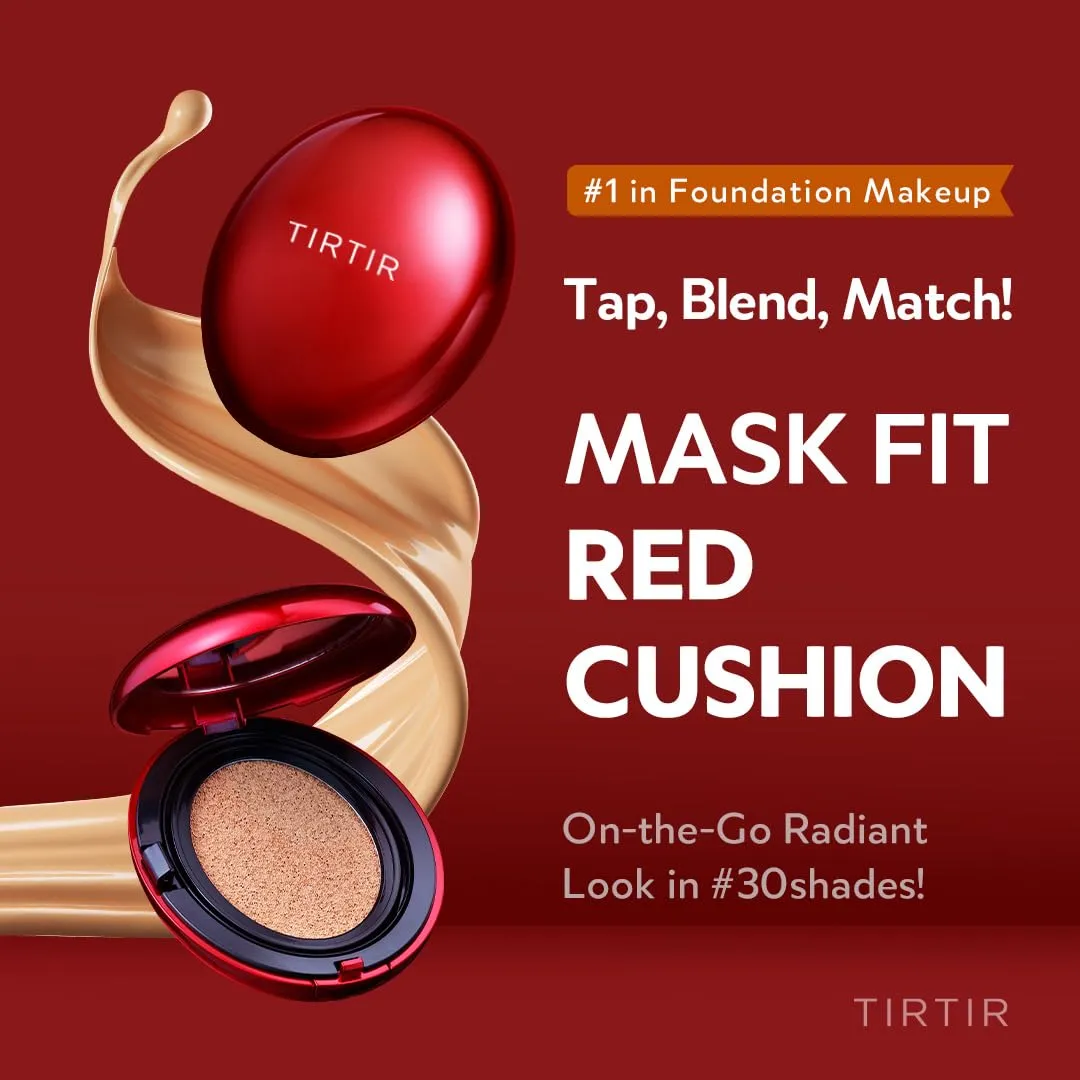 [*Mini Size*] TIRTIR Mask Fit Red Cushion Foundation | Full coverage, Weightless, Skin fit, Satin Glow Finish, Korean Makeup Cushion Foundation (#22N Shell Beige, 0.15 Fl Oz)