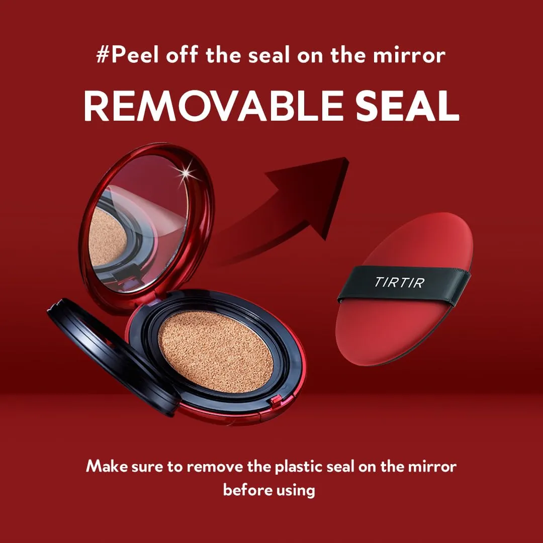 [*Mini Size*] TIRTIR Mask Fit Red Cushion Foundation | Full coverage, Weightless, Skin fit, Satin Glow Finish, Korean Makeup Cushion Foundation (#22N Shell Beige, 0.15 Fl Oz)