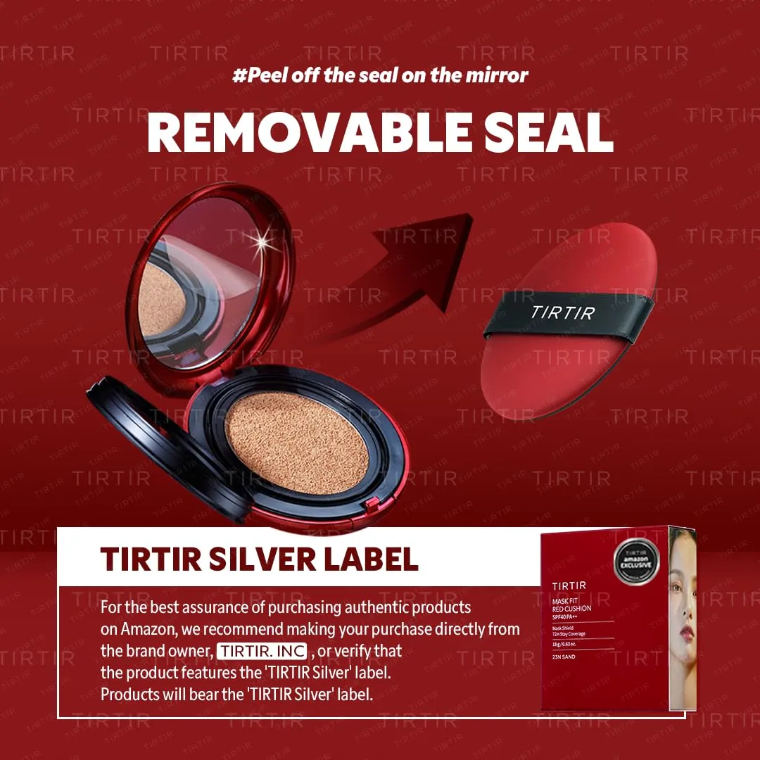 [*Mini Size*] TIRTIR Mask Fit Red Cushion Foundation | Full coverage, Weightless, Skin fit, Satin Glow Finish, Korean Makeup Cushion Foundation (#22N Shell Beige, 0.15 Fl Oz)