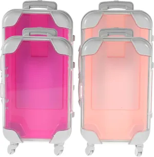 Mini Suitcase Party Favor Box 4pcs - Small Plastic Eyelash Storage Cases - Cute Travel Luggage for Candy Jewelry False Lashes Makeup Organizer Pink & Rose Red