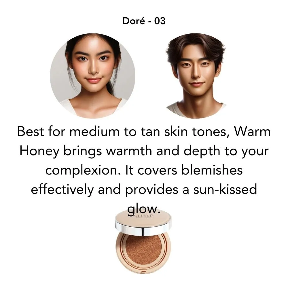 MIRECOSMETICS Velvet Finish All in 1 Cushion Foundation │Long Lasting, Full Coverage for All Skin Types (0.67oz) (03 Doré)