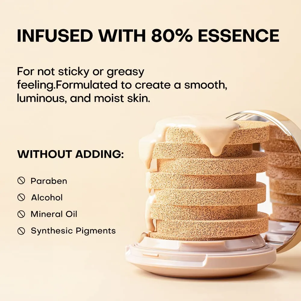 MISTINE Cushion Foundation Breathable Medium Coverage with Satin Finish,Long-Lasting, Oil-Moisture Balance Foundation Makeup,Contains 80% Beauty Serum for Combination Skin,Refill Included,Fair Ivory