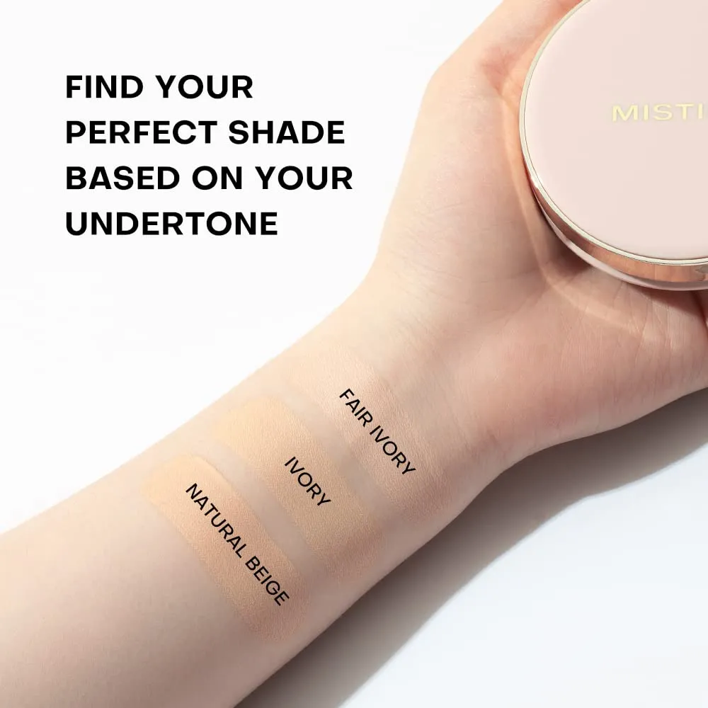 MISTINE Cushion Foundation Breathable Medium Coverage with Satin Finish,Long-Lasting, Oil-Moisture Balance Foundation Makeup,Contains 80% Beauty Serum for Combination Skin,Refill Included,Fair Ivory