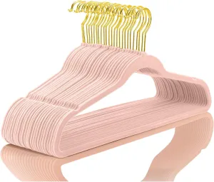 MIZGI Premium Velvet Hangers Pack 60 Pcs Heavyduty - Non Slip Slimline - Velvet Suit Hangers Blush Pink - Gold Hooks,Space Saving Clothes Hangers
