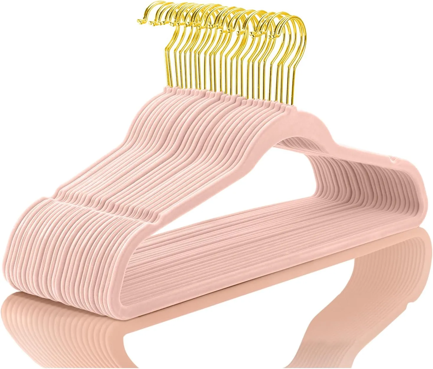 MIZGI Premium Velvet Hangers Pack 60 Pcs Heavyduty - Non Slip Slimline - Velvet Suit Hangers Blush Pink - Gold Hooks,Space Saving Clothes Hangers