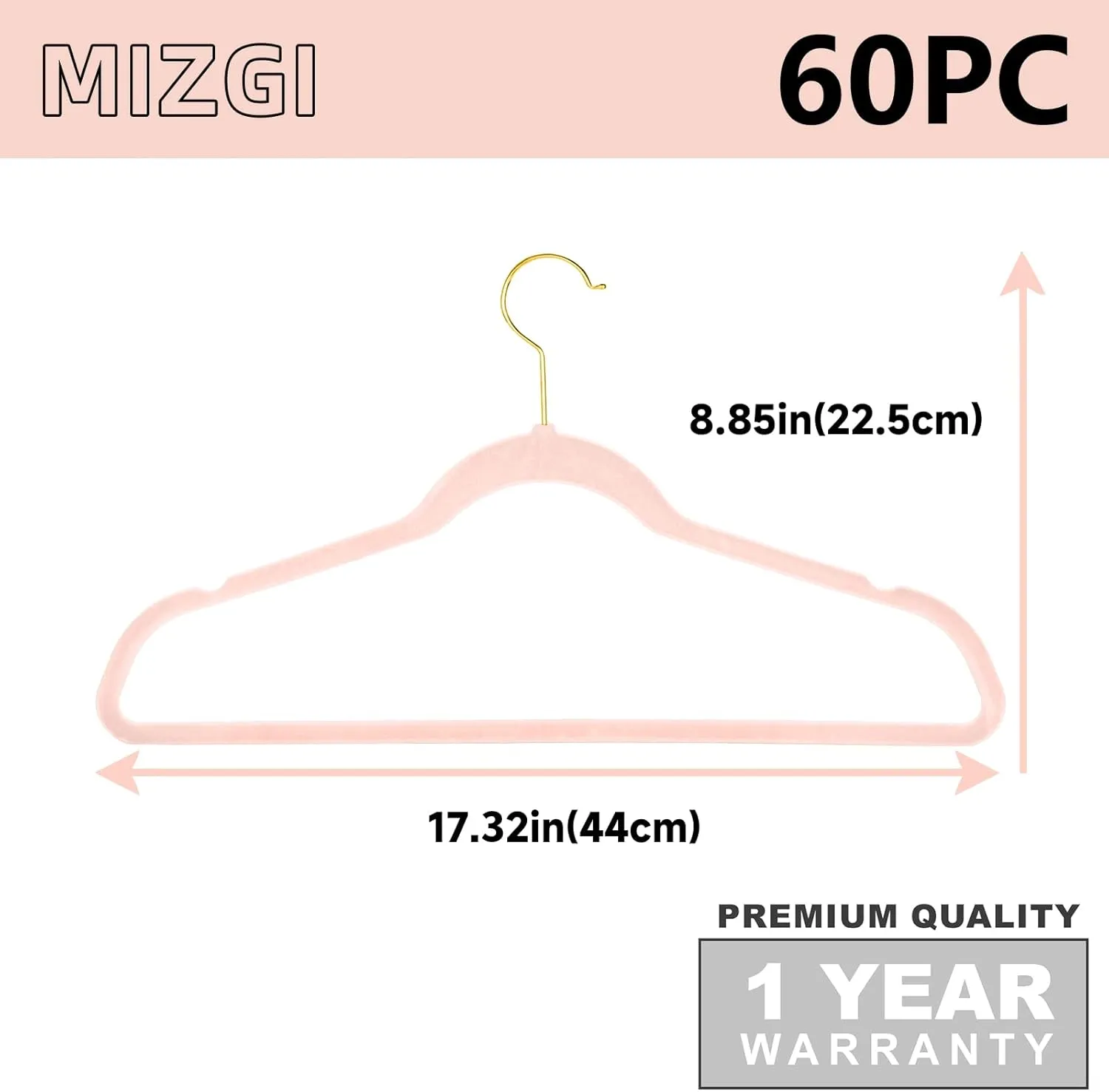 MIZGI Premium Velvet Hangers Pack 60 Pcs Heavyduty - Non Slip Slimline - Velvet Suit Hangers Blush Pink - Gold Hooks,Space Saving Clothes Hangers