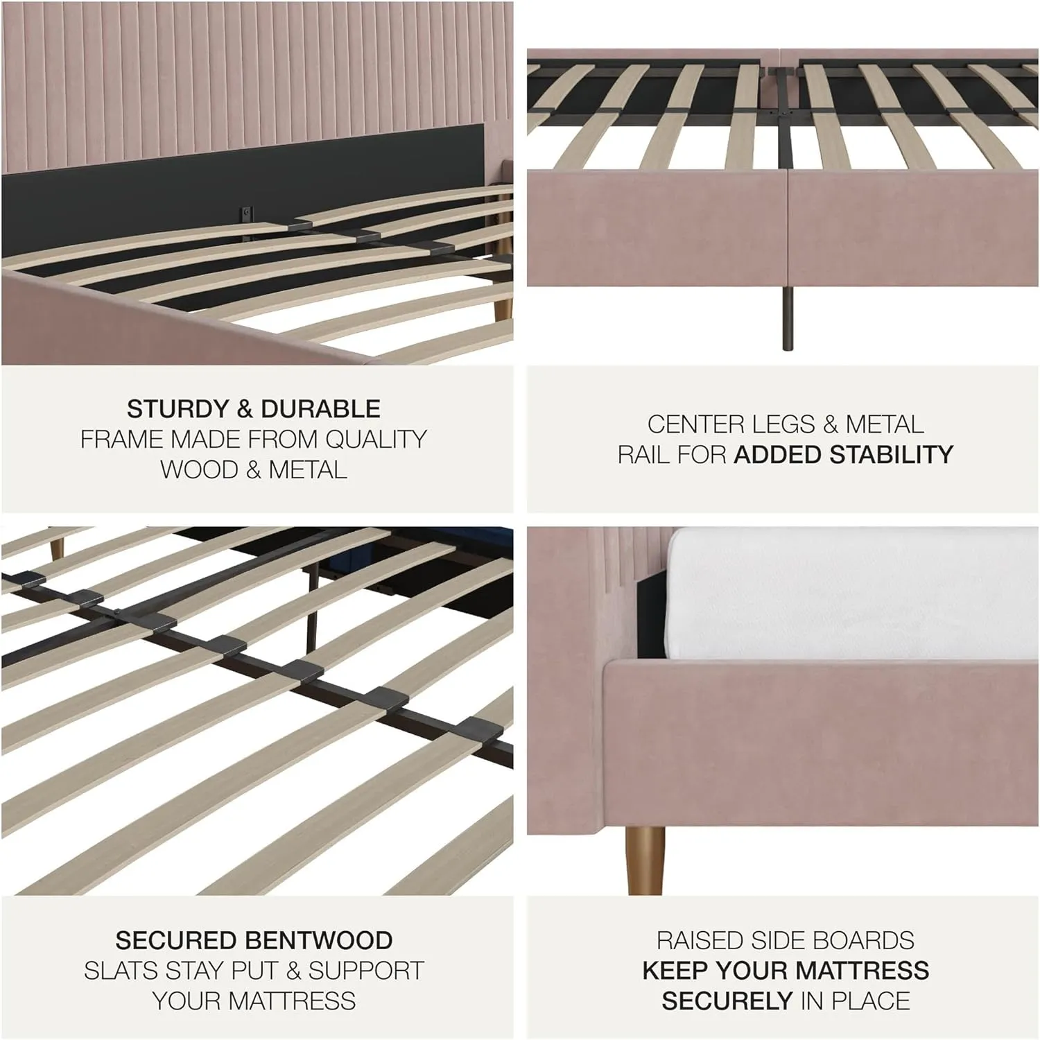 Mr. Kate Daphne Upholstered Full Bed Frame with Headboard, Modern Platform Velvet Full Bed Frame, Blush Velvet