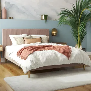 Mr. Kate Daphne Upholstered Full Bed Frame with Headboard, Modern Platform Velvet Full Bed Frame, Blush Velvet