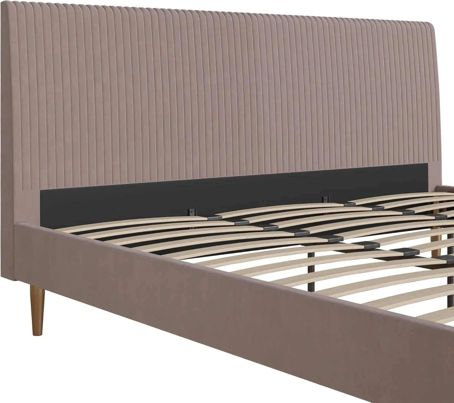 Mr. Kate Daphne Upholstered King Bed Frame with Headboard, Modern Platform Velvet King Bed Frame, Blush Velvet