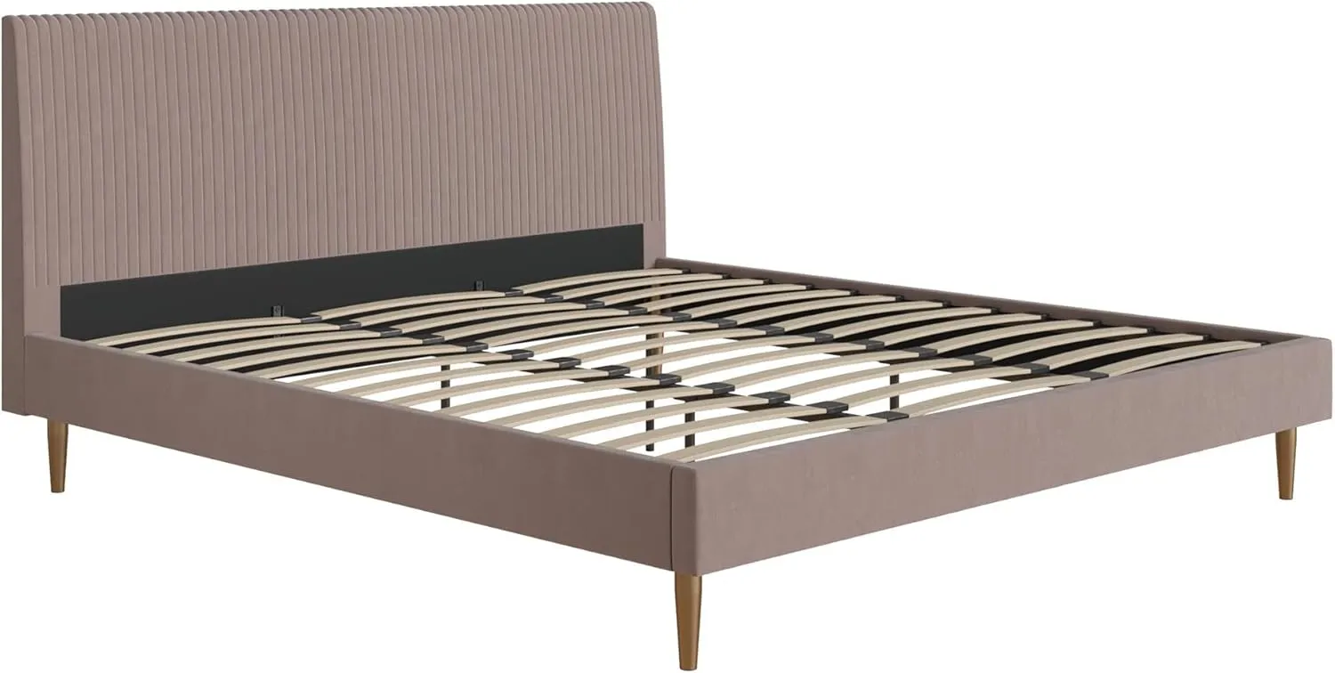 Mr. Kate Daphne Upholstered King Bed Frame with Headboard, Modern Platform Velvet King Bed Frame, Blush Velvet