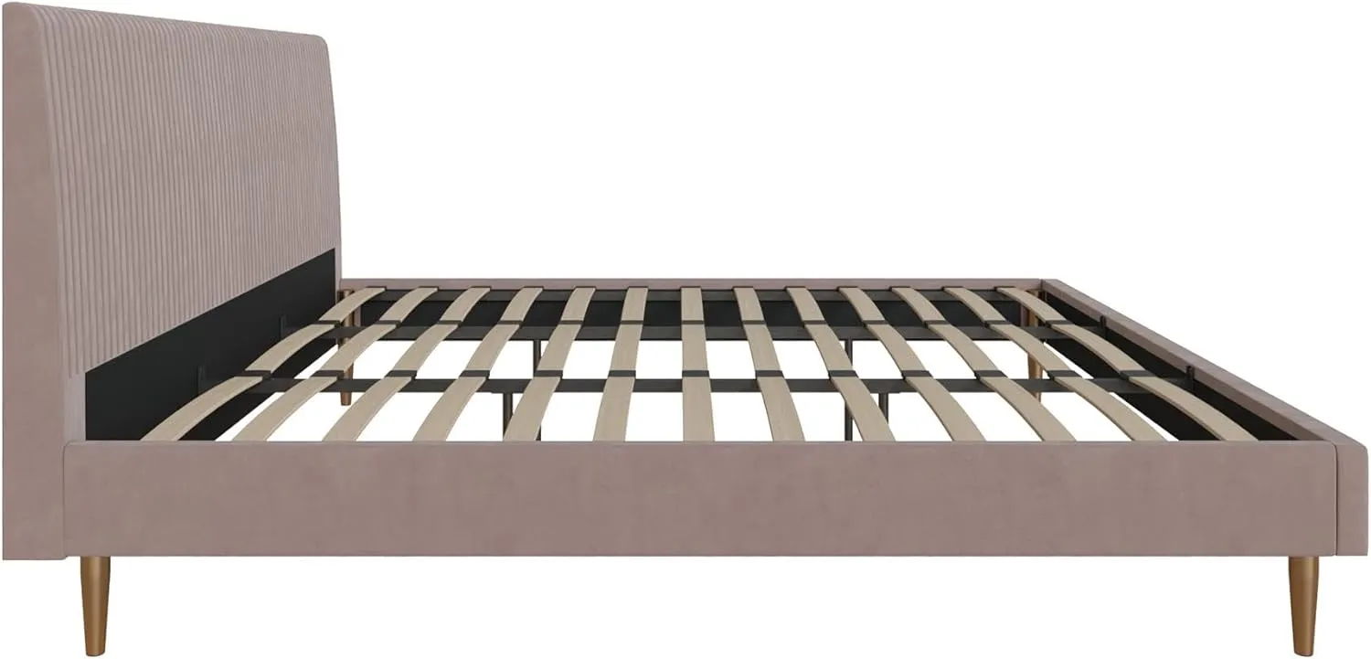Mr. Kate Daphne Upholstered King Bed Frame with Headboard, Modern Platform Velvet King Bed Frame, Blush Velvet