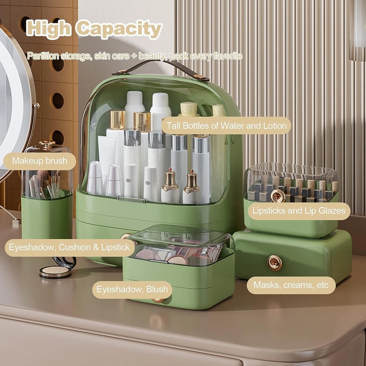 Multi-Function Makeup Box dustproof Cosmetic Storage Box, Cosmetic Skincare Jewellery Storage Box Organiser Bedroom Bathroom (Color : Green Eyeshadow Box)