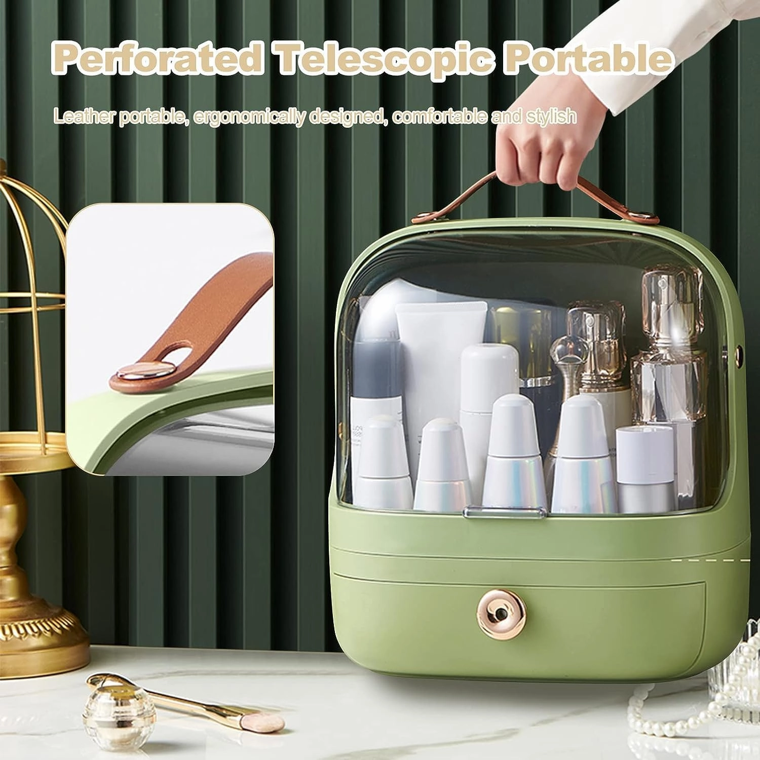 Multi-Function Makeup Box dustproof Cosmetic Storage Box, Cosmetic Skincare Jewellery Storage Box Organiser Bedroom Bathroom (Color : Green Eyeshadow Box)