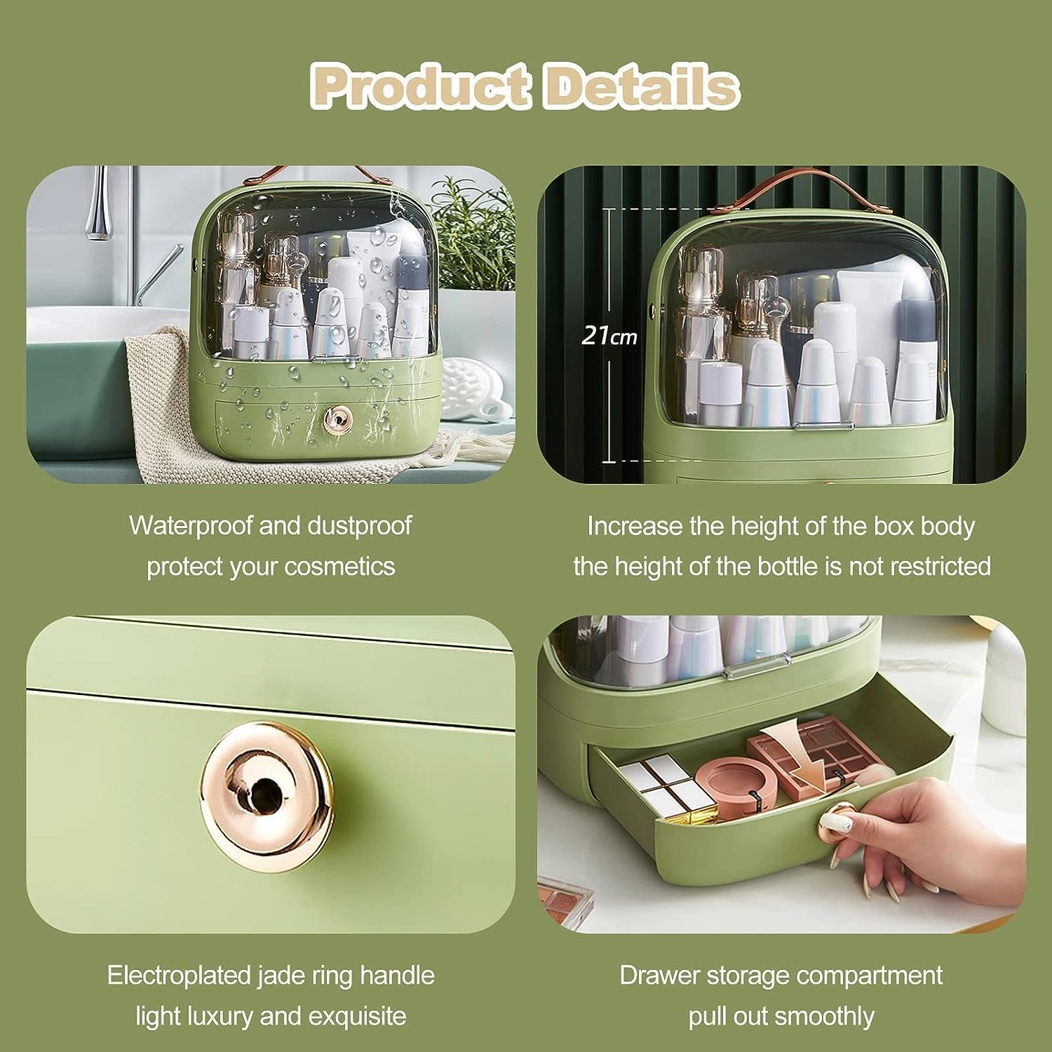 Multi-Function Makeup Box dustproof Cosmetic Storage Box, Cosmetic Skincare Jewellery Storage Box Organiser Bedroom Bathroom (Color : Green Eyeshadow Box)