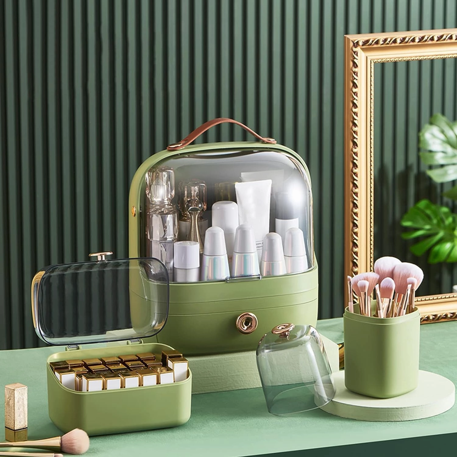 Multi-Function Makeup Box dustproof Cosmetic Storage Box, Cosmetic Skincare Jewellery Storage Box Organiser Bedroom Bathroom (Color : Green Eyeshadow Box)