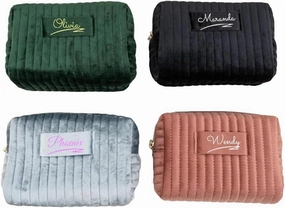 Name Designed Makeup Cosmetic Bags Small for Travel Women,Organizer Case Signature,Personalized Wide Open Pouch Portable Trendy Purse for Essentials Toiletries Brush Accessory with Zipper,Custom Gift