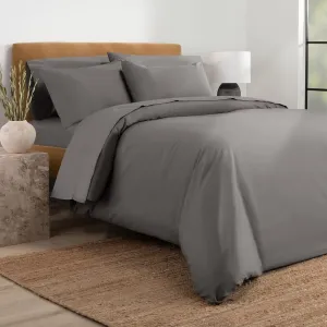 Nate Home by Nate Berkus 200TC 2-Piece Cotton Percale Duvet Cover | Crisp, Cool, Breathable Bedding Set from mDesign - Twin Size - 1 Duvet Cover/1 Pillow Sham, Charcoal (Dark Gray)