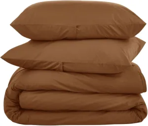 Nate Home by Nate Berkus 200TC 3-Piece Cotton Percale Duvet Cover | Crisp, Cool, Breathable Bedding Set from mDesign - King Size - 1 Duvet Cover/2 Pillow Shams, Bronze (Brown)