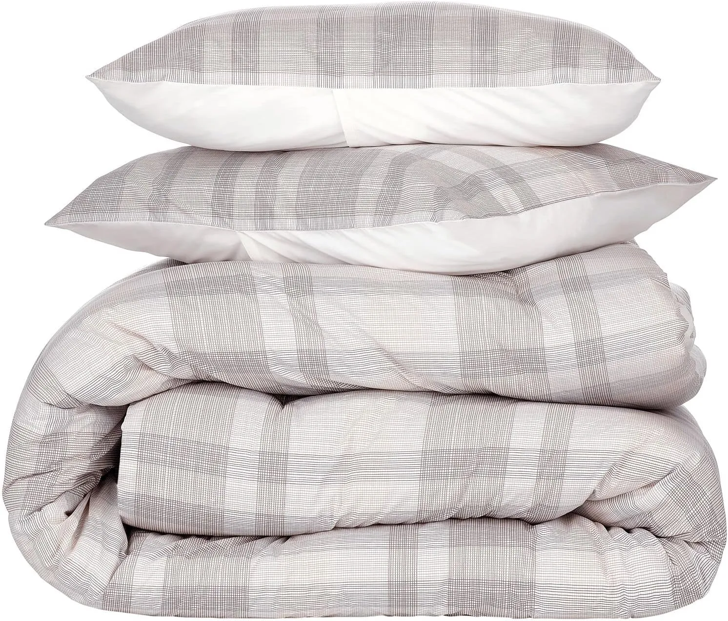 Nate Home by Nate Berkus 250TC Glen Plaid Comforter Set | Soft Breathable All-Season Cotton - Full/Queen Size - from mDesign - Includes 1 Comforter, 2 Pillow Sham, Pearl Multi (Cream/Beige)