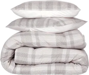 Nate Home by Nate Berkus 250TC Glen Plaid Comforter Set | Soft Breathable All-Season Cotton - King Size - from mDesign - Includes 1 Comforter, 2 Pillow Sham, Pearl Multi (Cream/Beige)