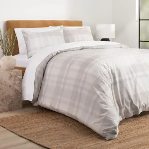 Nate Home by Nate Berkus 250TC Glen Plaid Duvet Cover Set | All-Season Cotton - Twin Size - from mDesign - 2 Piece - Includes 1 Duvet Cover, 1 Pillow Sham, Pearl Multi (Cream/Beige)
