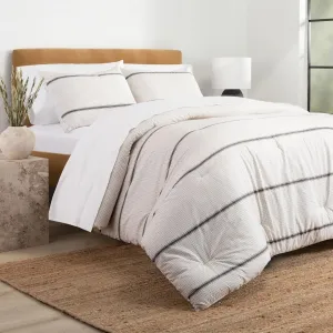 Nate Home by Nate Berkus All-Season Cotton Printed Shapes Comforter Set | Crisp, Cool, Comfortable Bedding from mDesign - Full/Queen Size - 1 Quilt/2 Pillow Shams, Pearl/Night (Taupe/Black)