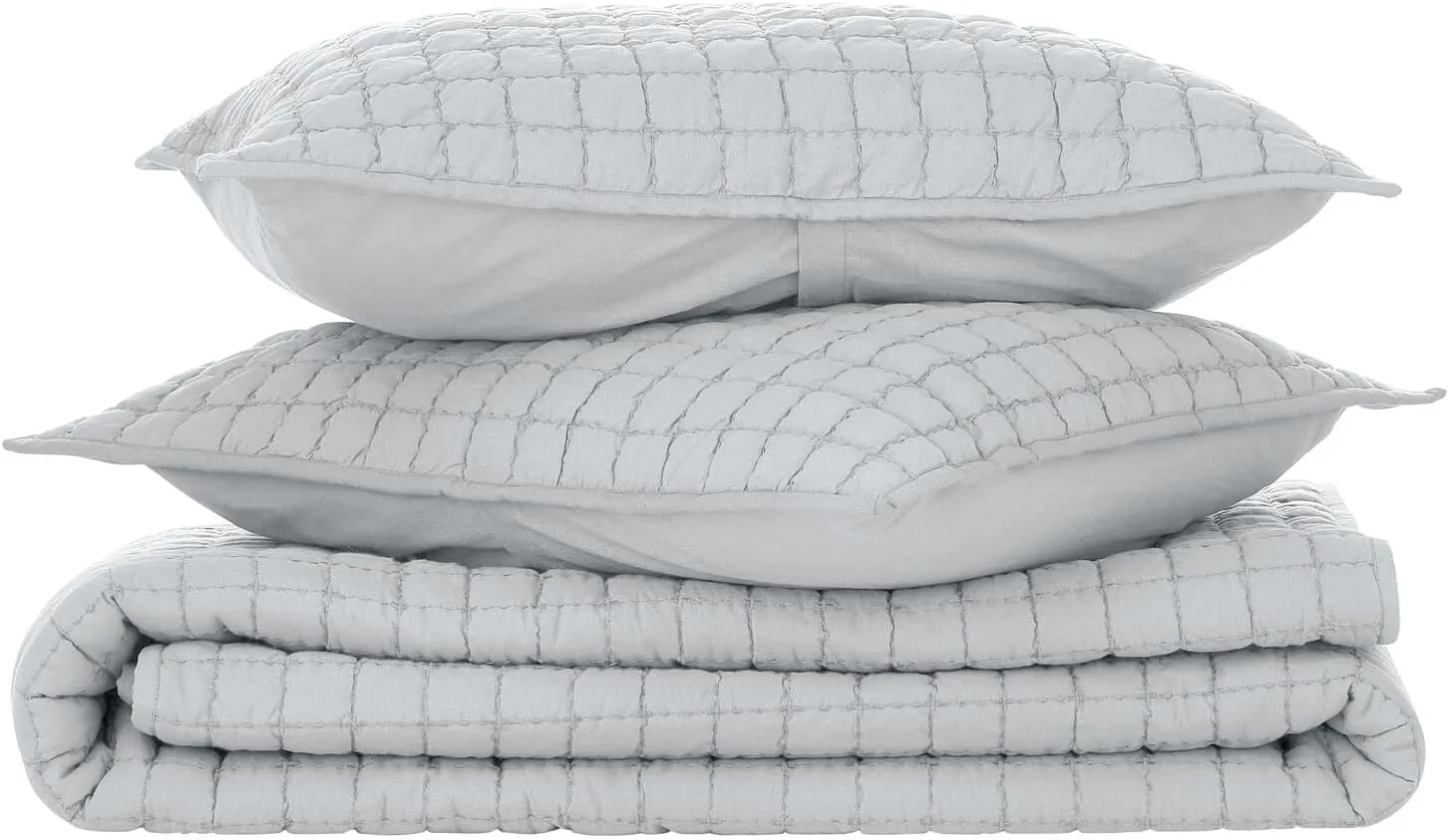 Nate Home by Nate Berkus Solid All-Season Cotton Textured Quilt Set | Breathable and Comfortable Bedding from mDesign - King Size - 1 Quilt/2 Pillow Shams, Quartz (Light Gray)