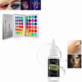 Neon Eyeshadow Palette Glow in the Dark Sweat & Tears Sfx Makeup, Aurora Glow Blacklight Matte and Glitter Eyeshadow Pallets Stage, Realistic Fake Tears and Sweat Dripping Special Effects Halloween