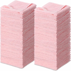 Newwiee 40 Pcs Wash Cloth Bulk Cotton Bath Hand Face Washcloths Soft Quick Drying Towel for Women Bathroom Washing Body Viscose Fiber Multipurpose Fingertip Rags (10 x 10 Inch,Pink)