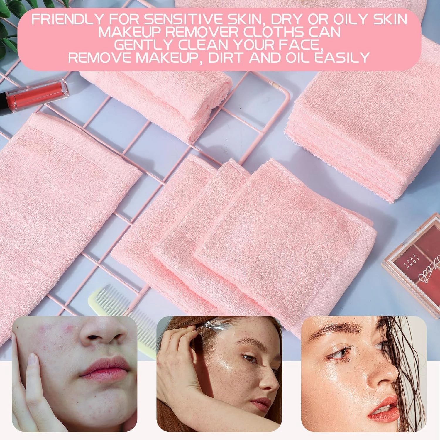 Newwiee 40 Pcs Wash Cloth Bulk Cotton Bath Hand Face Washcloths Soft Quick Drying Towel for Women Bathroom Washing Body Viscose Fiber Multipurpose Fingertip Rags (10 x 10 Inch,Pink)