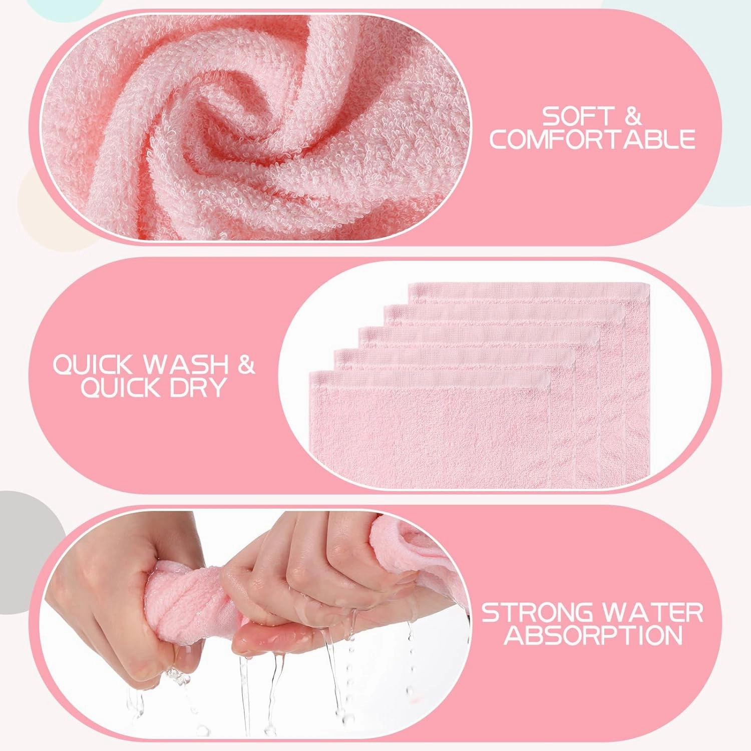 Newwiee 40 Pcs Wash Cloth Bulk Cotton Bath Hand Face Washcloths Soft Quick Drying Towel for Women Bathroom Washing Body Viscose Fiber Multipurpose Fingertip Rags (10 x 10 Inch,Pink)