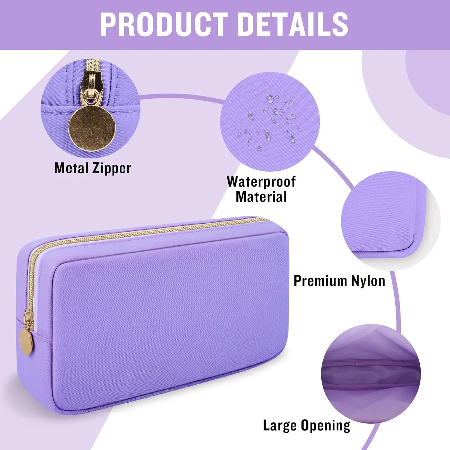 Nylon Small Makeup Bag Cosmetic Zipper Pouch for Purse, Preppy Makeup Bag Compact Make up Pouch Toiletry Bag, Waterproof Zipper Purse Travel Coin Pouch Storage Bag for Women Girls Teens(Purple)