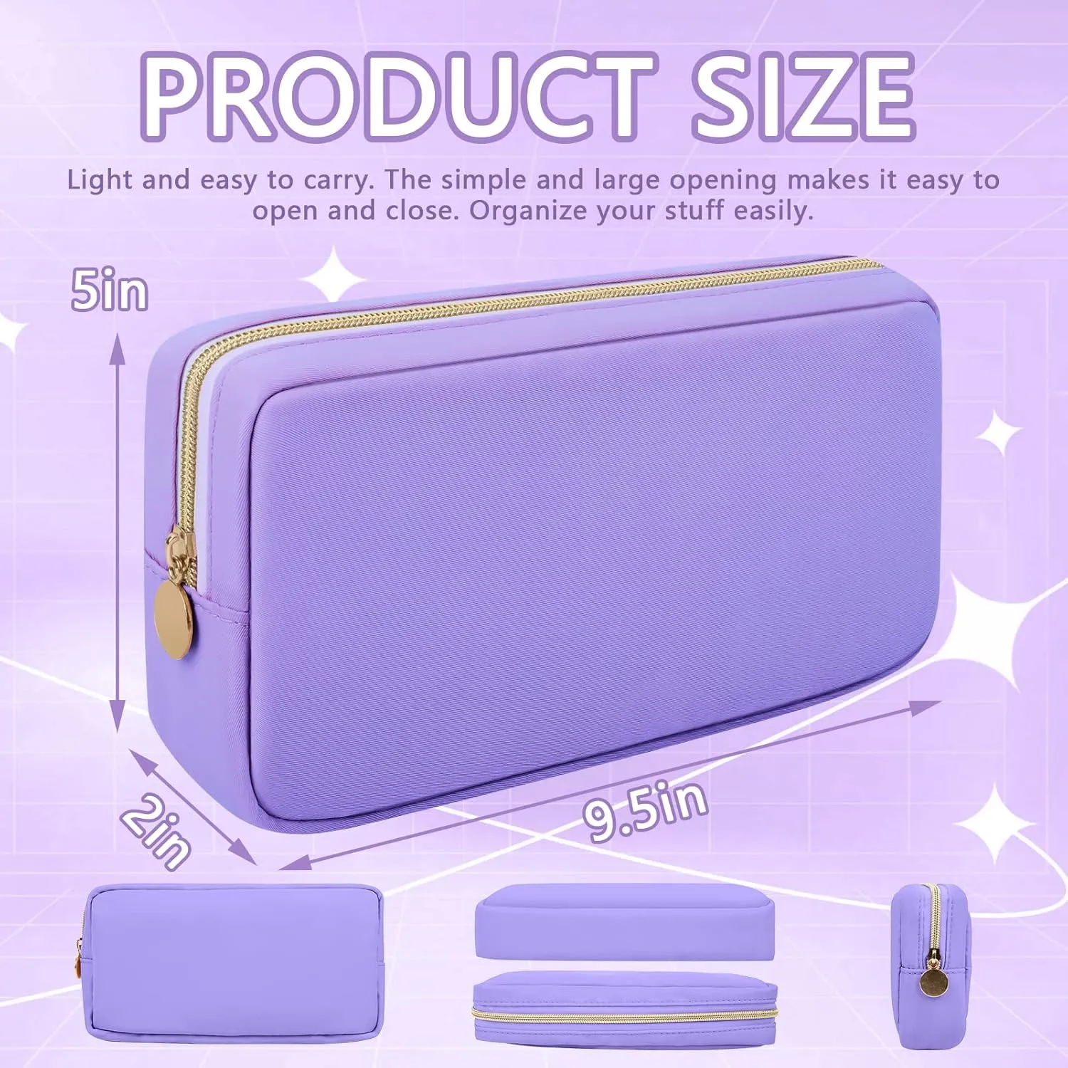 Nylon Small Makeup Bag Cosmetic Zipper Pouch for Purse, Preppy Makeup Bag Compact Make up Pouch Toiletry Bag, Waterproof Zipper Purse Travel Coin Pouch Storage Bag for Women Girls Teens(Purple)