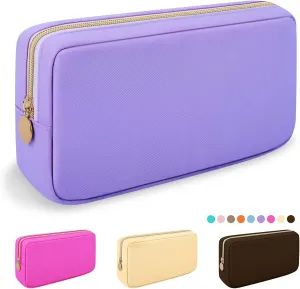 Nylon Small Makeup Bag Cosmetic Zipper Pouch for Purse, Preppy Makeup Bag Compact Make up Pouch Toiletry Bag, Waterproof Zipper Purse Travel Coin Pouch Storage Bag for Women Girls Teens(Purple)
