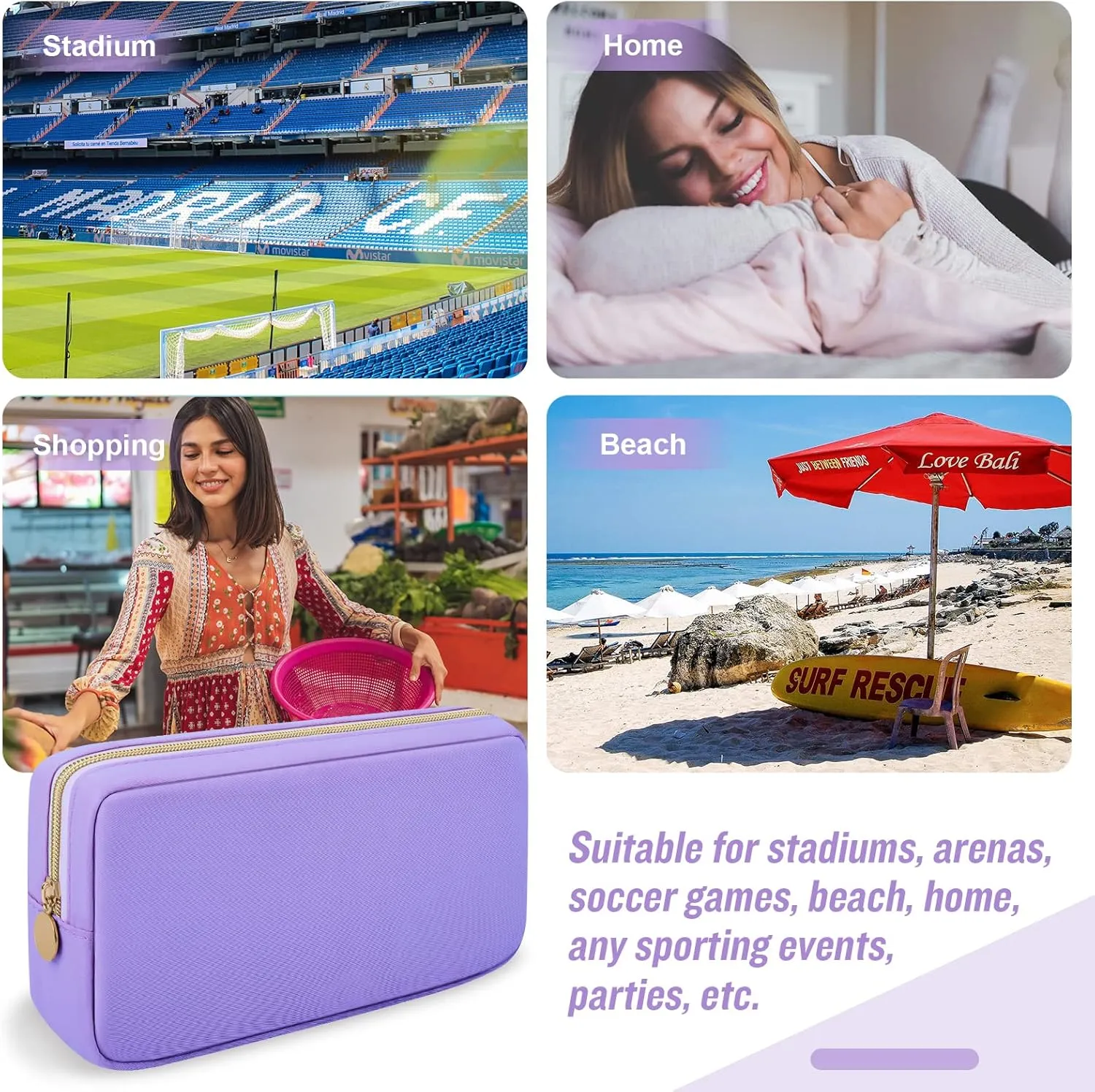 Nylon Small Makeup Bag Cosmetic Zipper Pouch for Purse, Preppy Makeup Bag Compact Make up Pouch Toiletry Bag, Waterproof Zipper Purse Travel Coin Pouch Storage Bag for Women Girls Teens(Purple)
