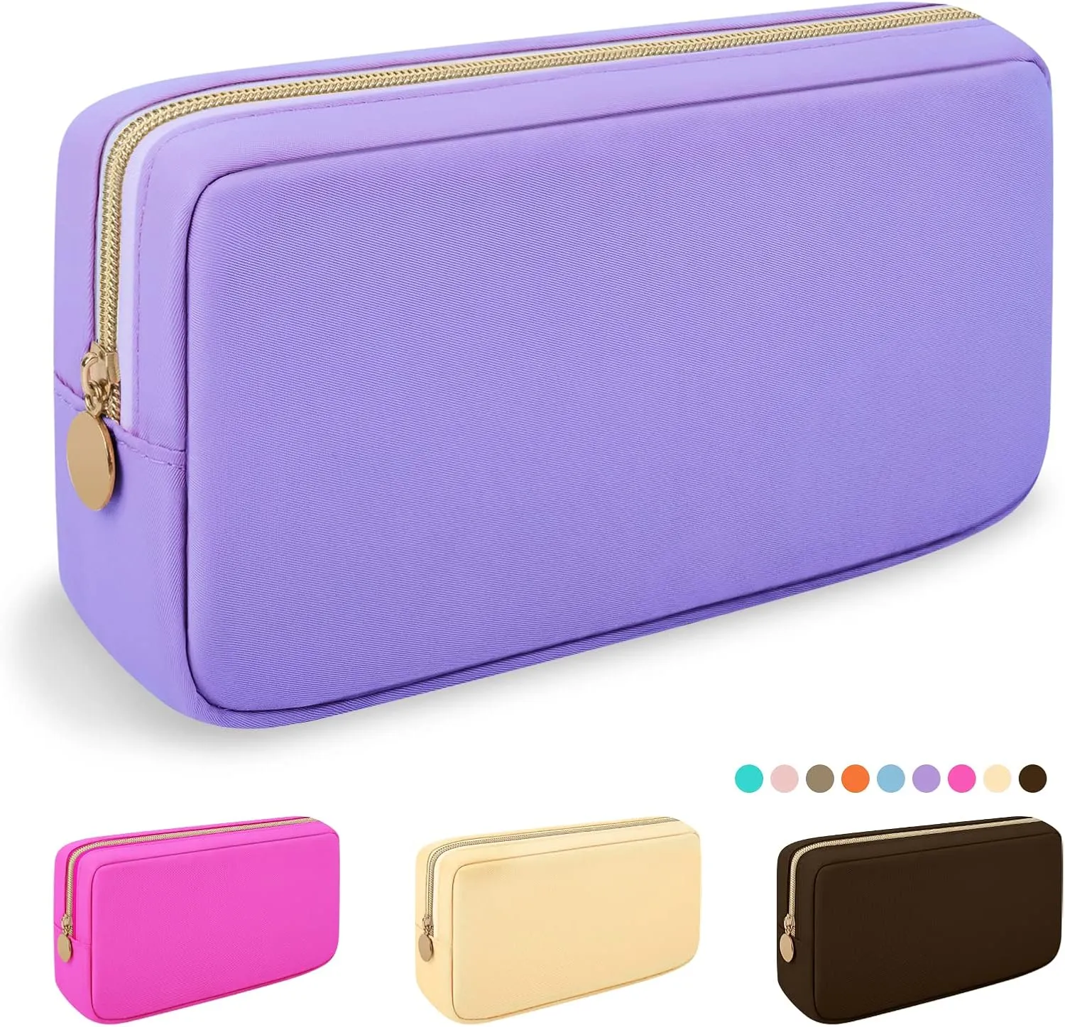 Nylon Small Makeup Bag Cosmetic Zipper Pouch for Purse, Preppy Makeup Bag Compact Make up Pouch Toiletry Bag, Waterproof Zipper Purse Travel Coin Pouch Storage Bag for Women Girls Teens(Purple)