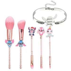 Ohana Stitch Makeup Brushes Set - Anime Interstellar Baby Stitch and Angel Creative Makeup Brush Experiment 626 Cartoon Makeup Brush (MS0126) (Makeup Brushes   Bracelet)