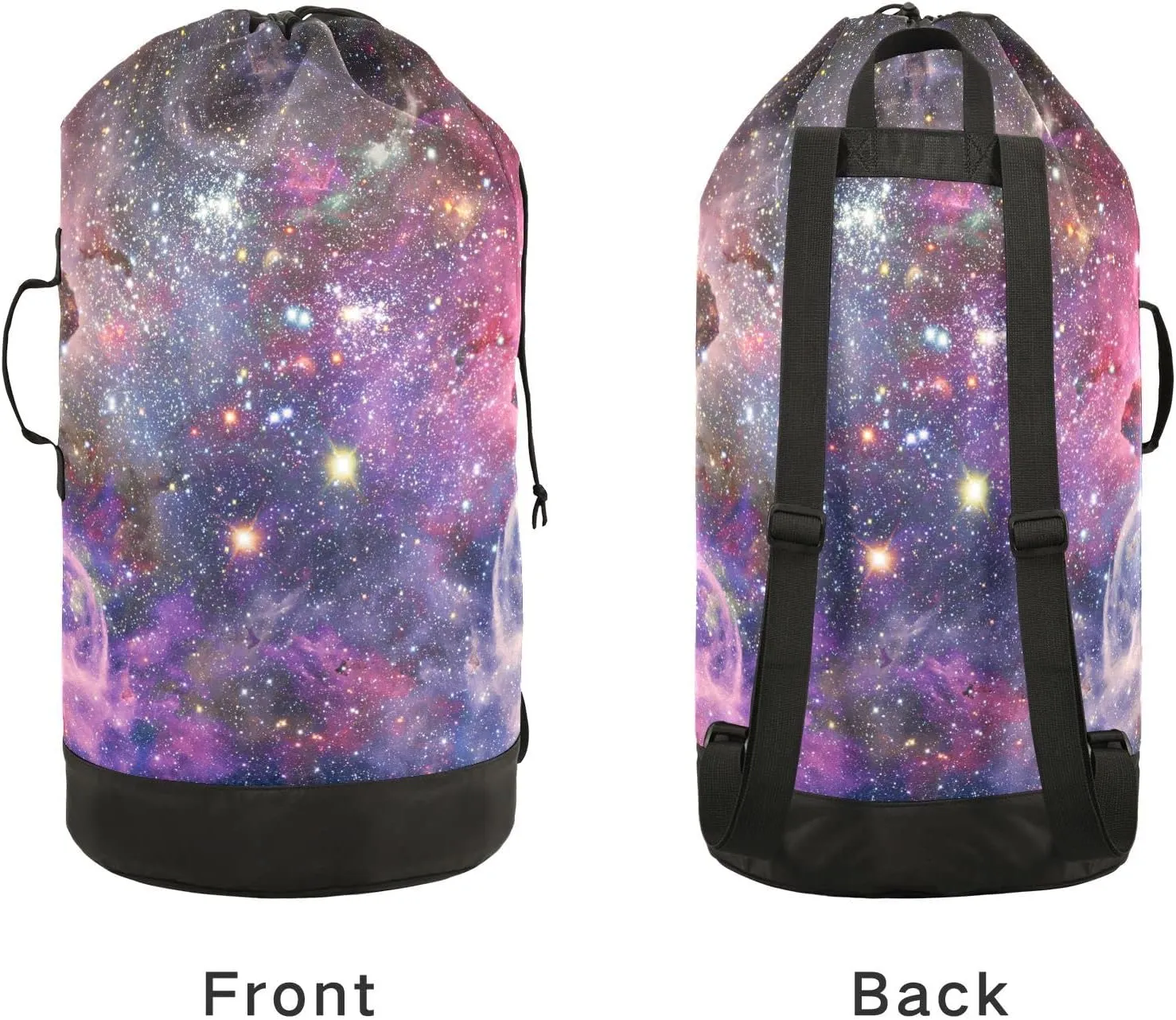 Oyihfvs Space Galaxy Universe with Glare Stars in Purple Pink Dark Blue Backpack Laundry Bag, Laundry Backpack with Shoulder Straps, Waterproof Nylon Clothes Hamper Bag for Men Women Yoga Backpack