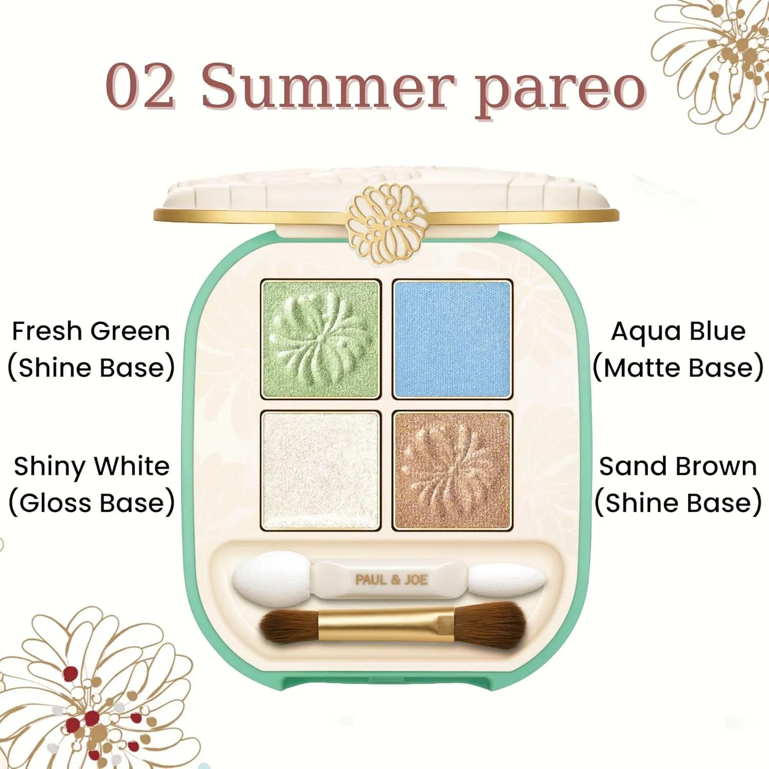 Paul & Joe Eye Color Palette 02 Summer Pareo, Four Colors Powder Eye Shadows, Green, Blue, White, Brown 0.14 oz