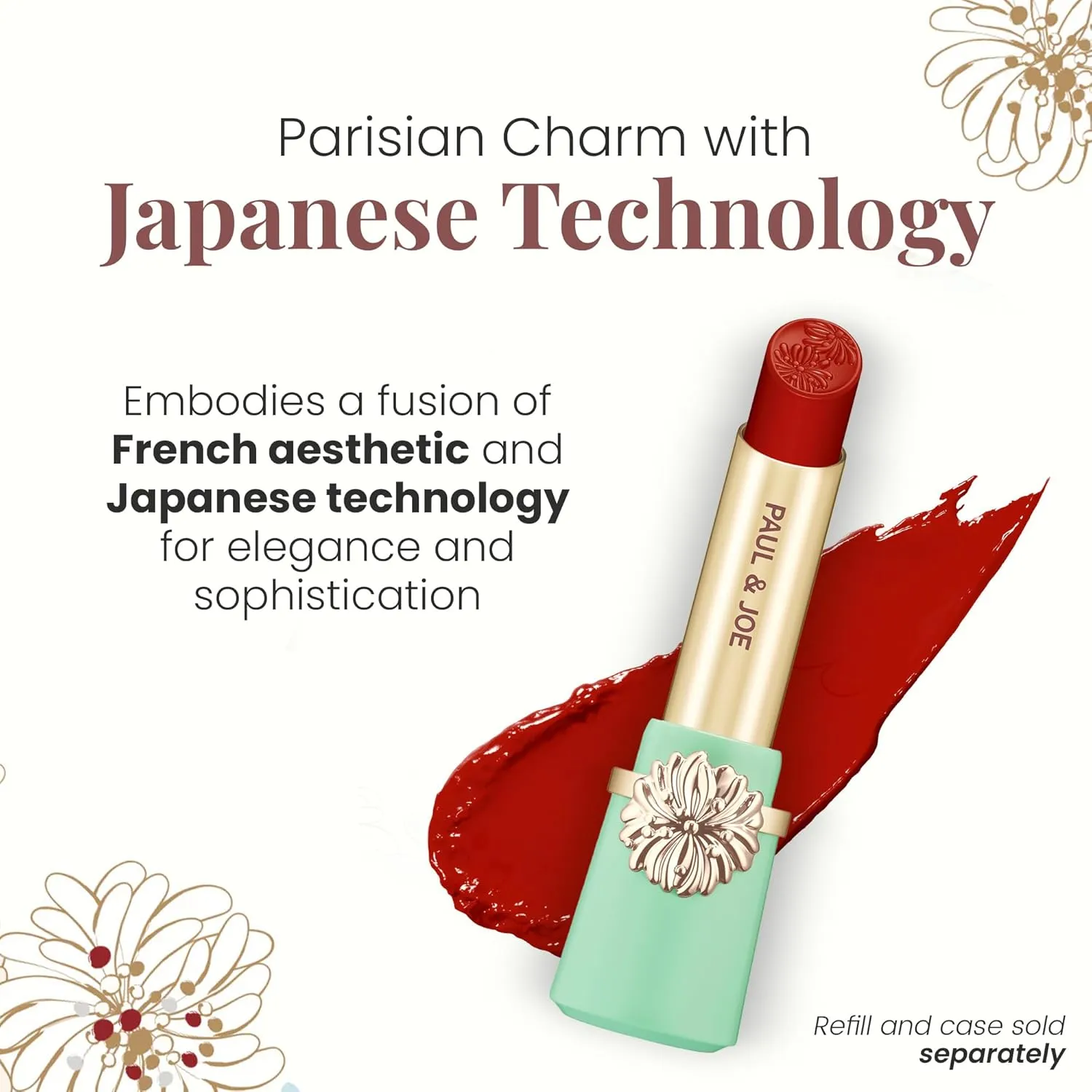 Paul & Joe Moisturizing Lipstick Refill Only, Case Sold Separately, Long Lasting Lipstick for Highly-Pigmented Lip Color, 04 Champs-Elysees at Dusk - Elegant Ladylike Red Lip Stick, 0.10 oz