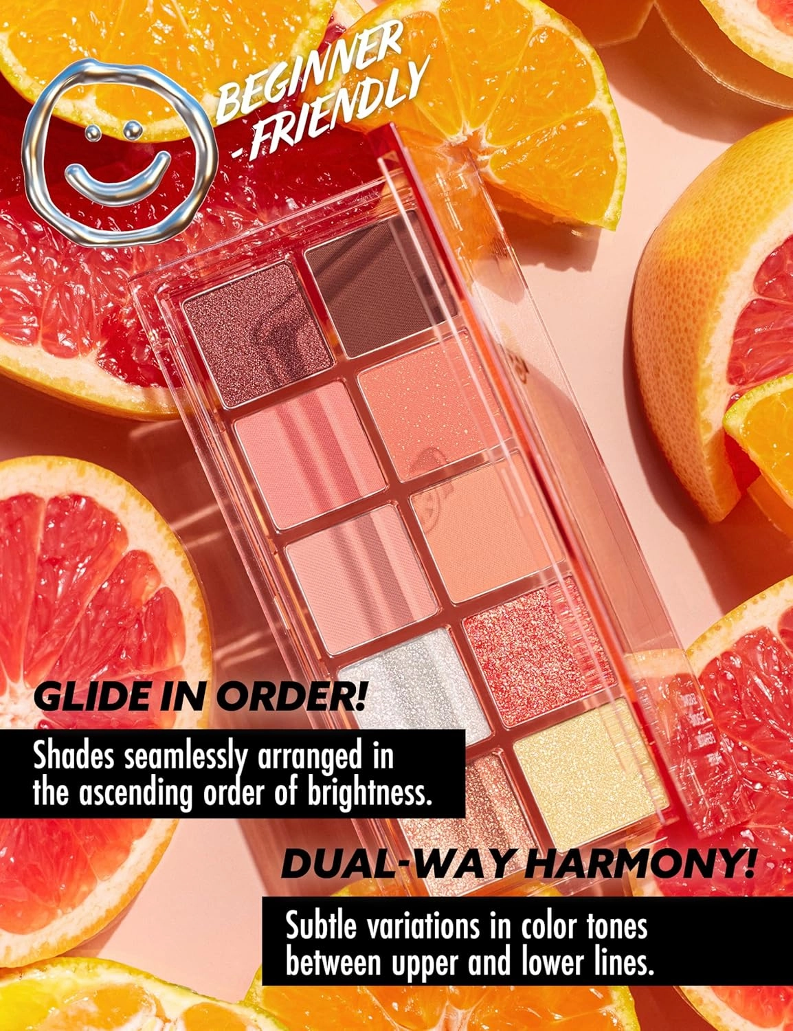 Peach C Seasonal Blending Eyeshadow Palette 04 Sunlit Citrus | Zesty Orange & Grapefruit Shades with Matte, Shimmer & Glitter Finishes | K-Beauty Palette for Bright Summer Looks