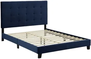 Pemberly Row King Tufted Button Velvet Platform Bed in Midnight Blue