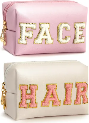 Personalized Initial Makeup Bag Set, Cute Preppy Travel Toiletry Cosmetic Bags, Small Make Up Pouch, Birthday Gifts for Women, Girls, Friends, Hair and Face