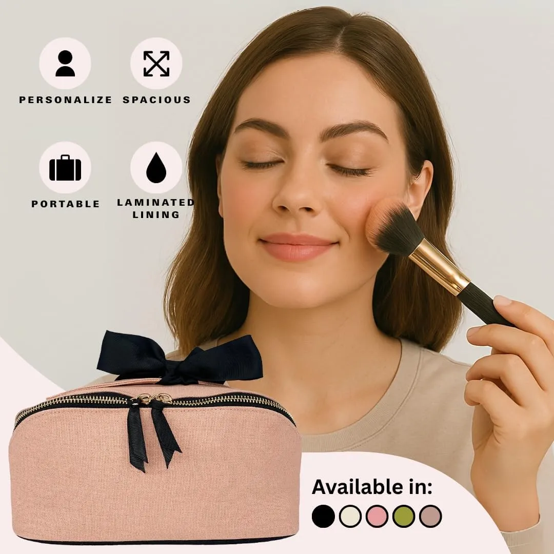 Personalized Makeup Bag for Women | Cosmetic Bag Organizer for Girls with Monogramming | Makeup Pouch for Traveling | Toiletry Bags for Women | Make Up Travel Pouches | Pink/Blush