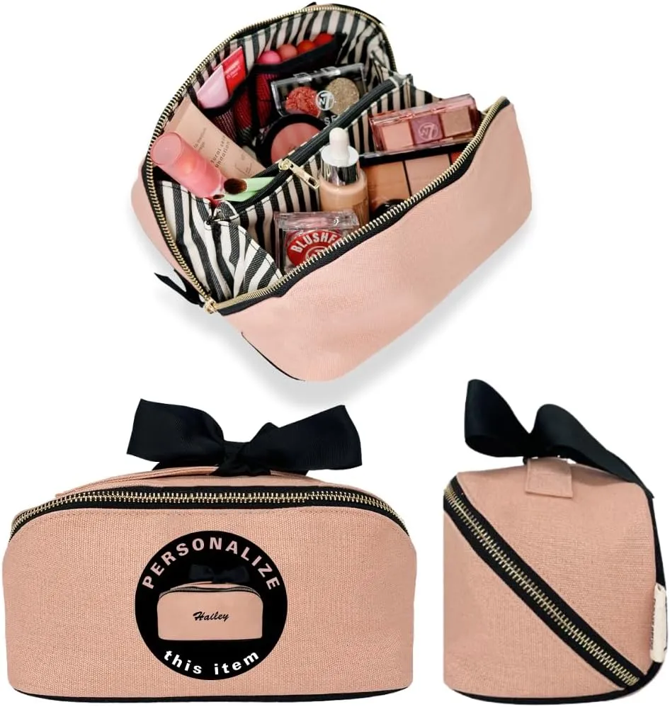 Personalized Makeup Bag for Women | Cosmetic Bag Organizer for Girls with Monogramming | Makeup Pouch for Traveling | Toiletry Bags for Women | Make Up Travel Pouches | Pink/Blush