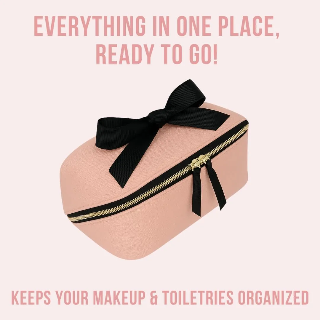 Personalized Makeup Bag for Women | Cosmetic Bag Organizer for Girls with Monogramming | Makeup Pouch for Traveling | Toiletry Bags for Women | Make Up Travel Pouches | Pink/Blush