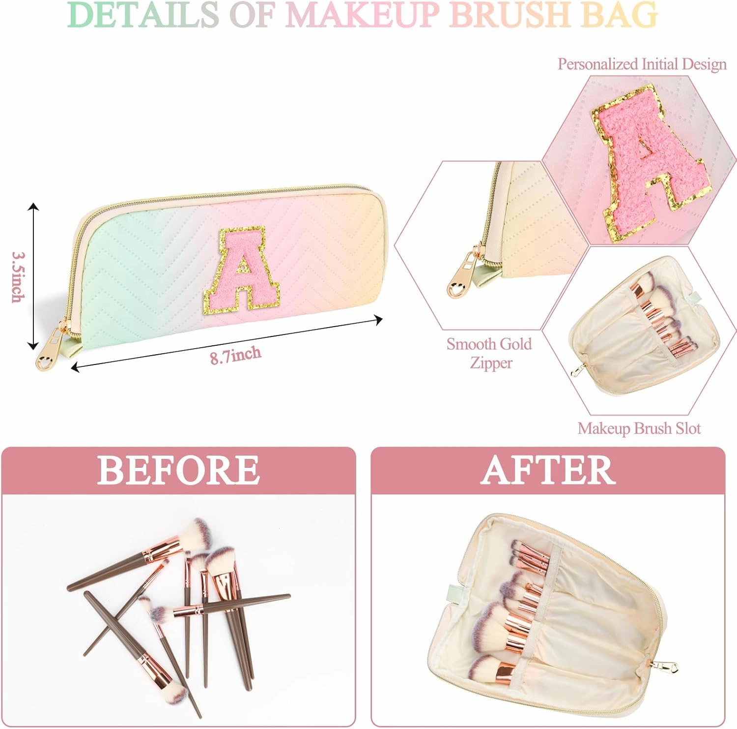 Personalized Initial Makeup Bag Colorful Cosmetic Bag Travel Toiletry Bag, Trendy Stuff Leather Waterproof Makeup Organizer Case Mother's Day/Birthday/Graduation Gifts for Women Girls Mom Girlfriend