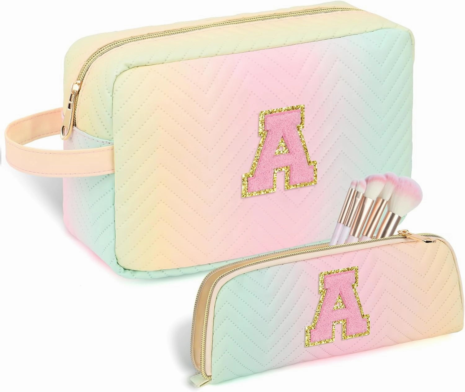 Personalized Initial Makeup Bag Colorful Cosmetic Bag Travel Toiletry Bag, Trendy Stuff Leather Waterproof Makeup Organizer Case Mother's Day/Birthday/Graduation Gifts for Women Girls Mom Girlfriend