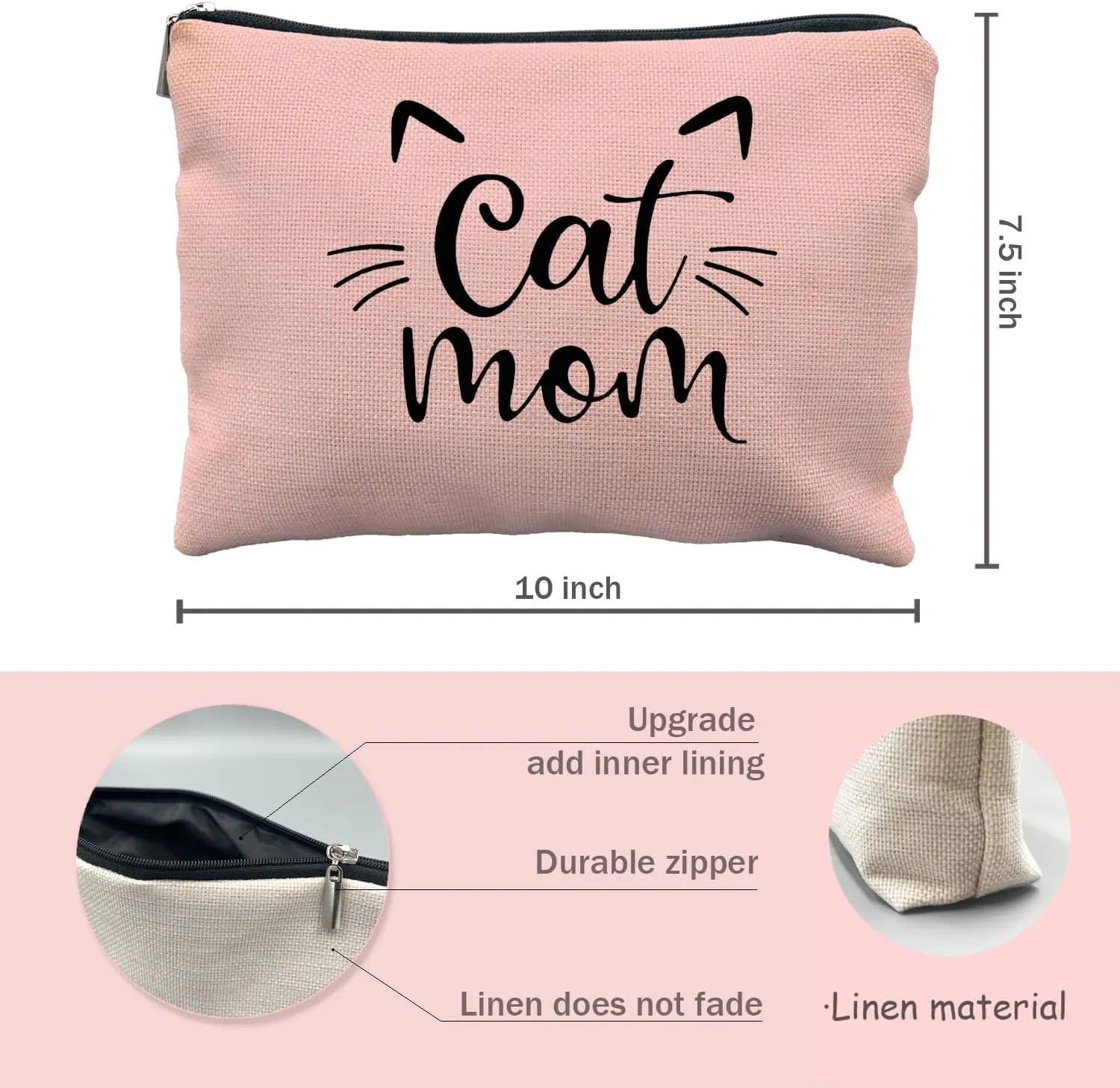 Pink Makeup Bag - Cat Mom Gifts for Women, Cat Lovers
