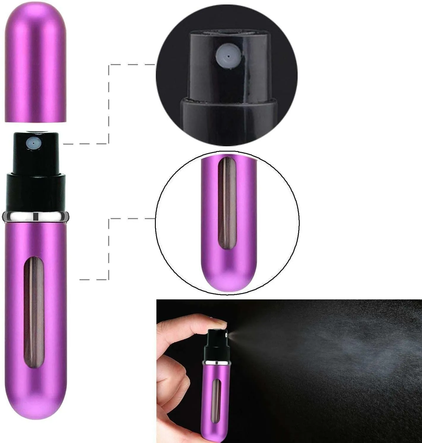 Pink Perfume Storage Bottle – Portable Perfume Atomizer with Refill Funnel for Purse or Pocket